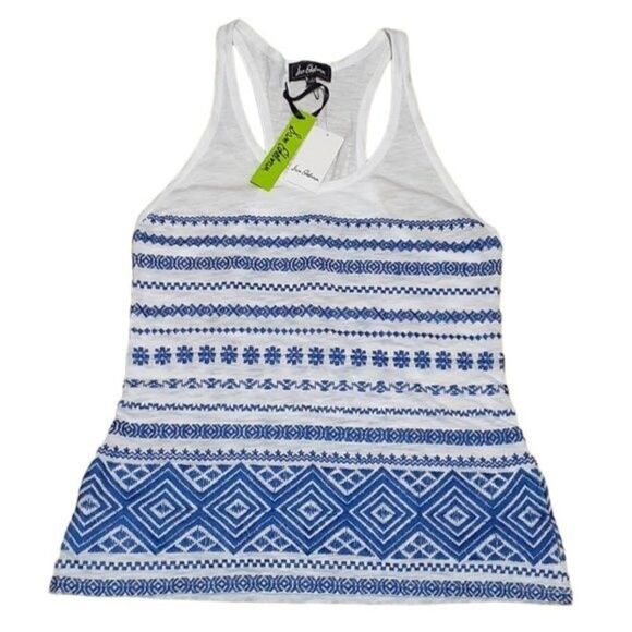 Sam Edelman Women's Shirts Medium White Blue Tulum Embroidered Sleeveless - Picture 1 of 9